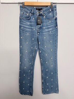 Maje Blue Denim Jeans with White Star Embroidery NWT